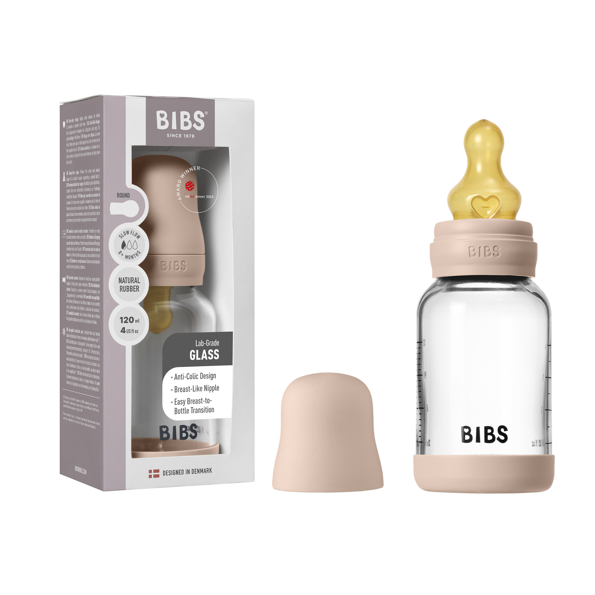 BIBS üveg cumisüvegszett (púderrózsaszín) 120 ml natúr kaucsuk cumifejjel