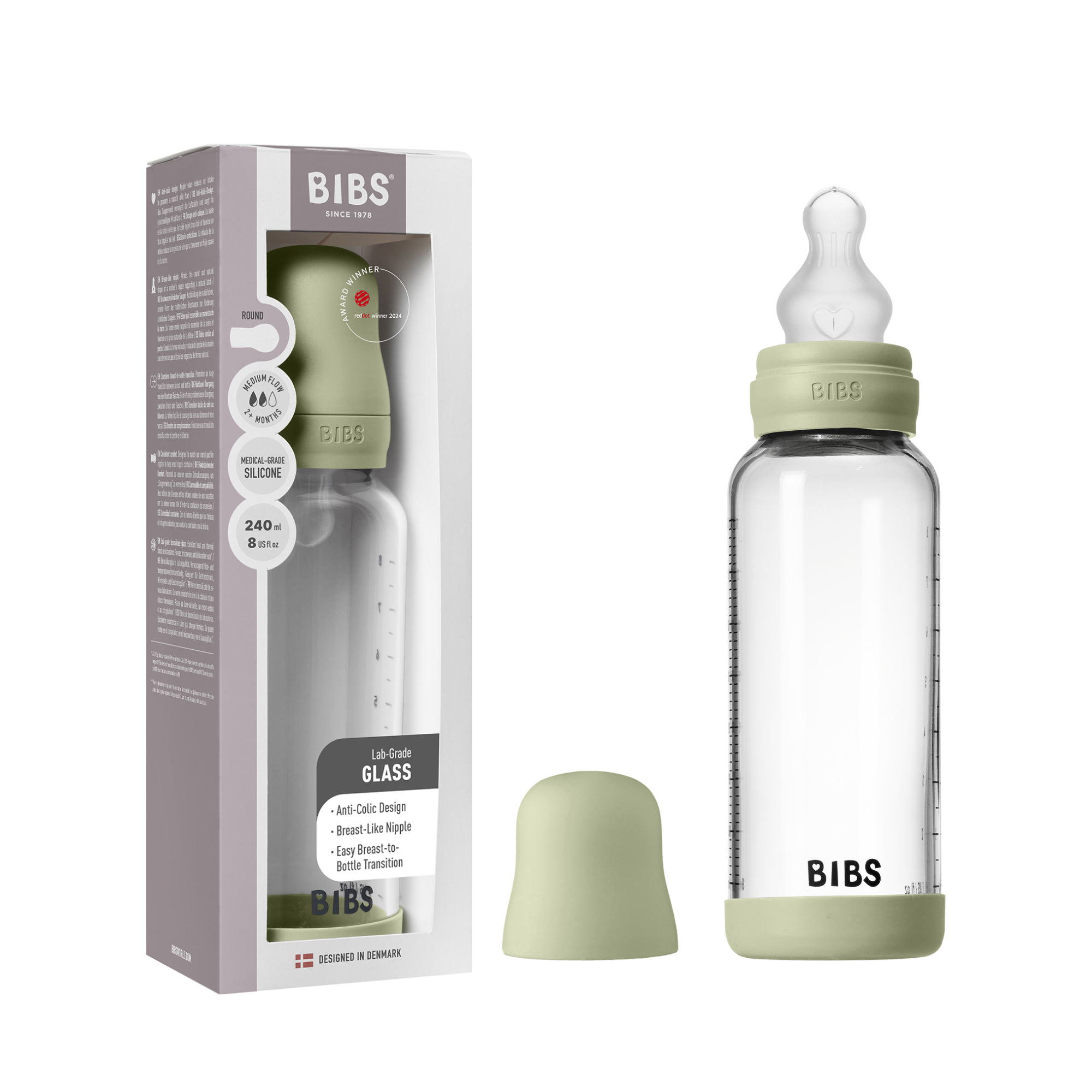 BIBS üveg cumisüvegszett (zsálya) - 240 ml - szilikon cumifejjel