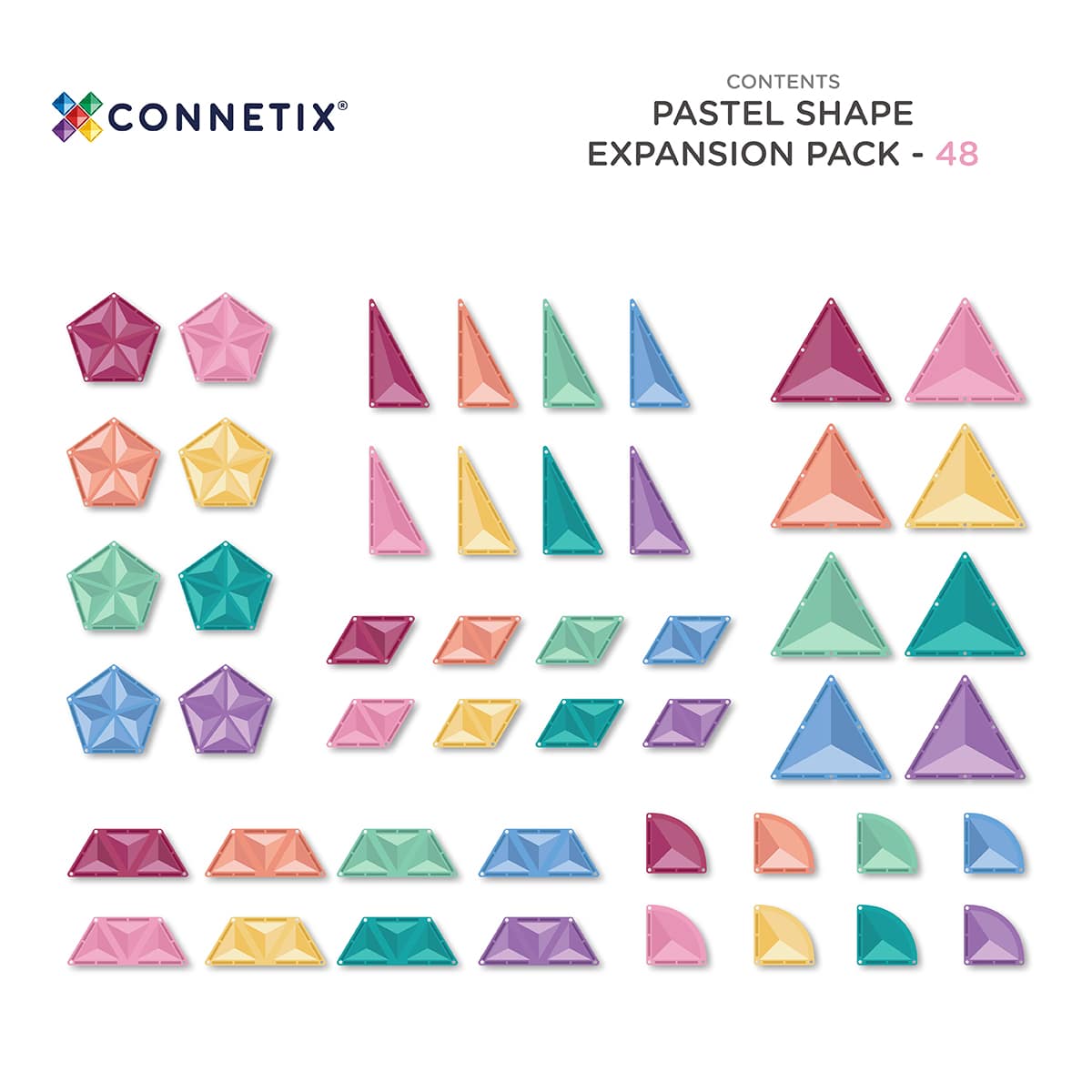 Connetix mágneses építőjáték (pasztell) - Shape Expansion Pack (48 db) elemek