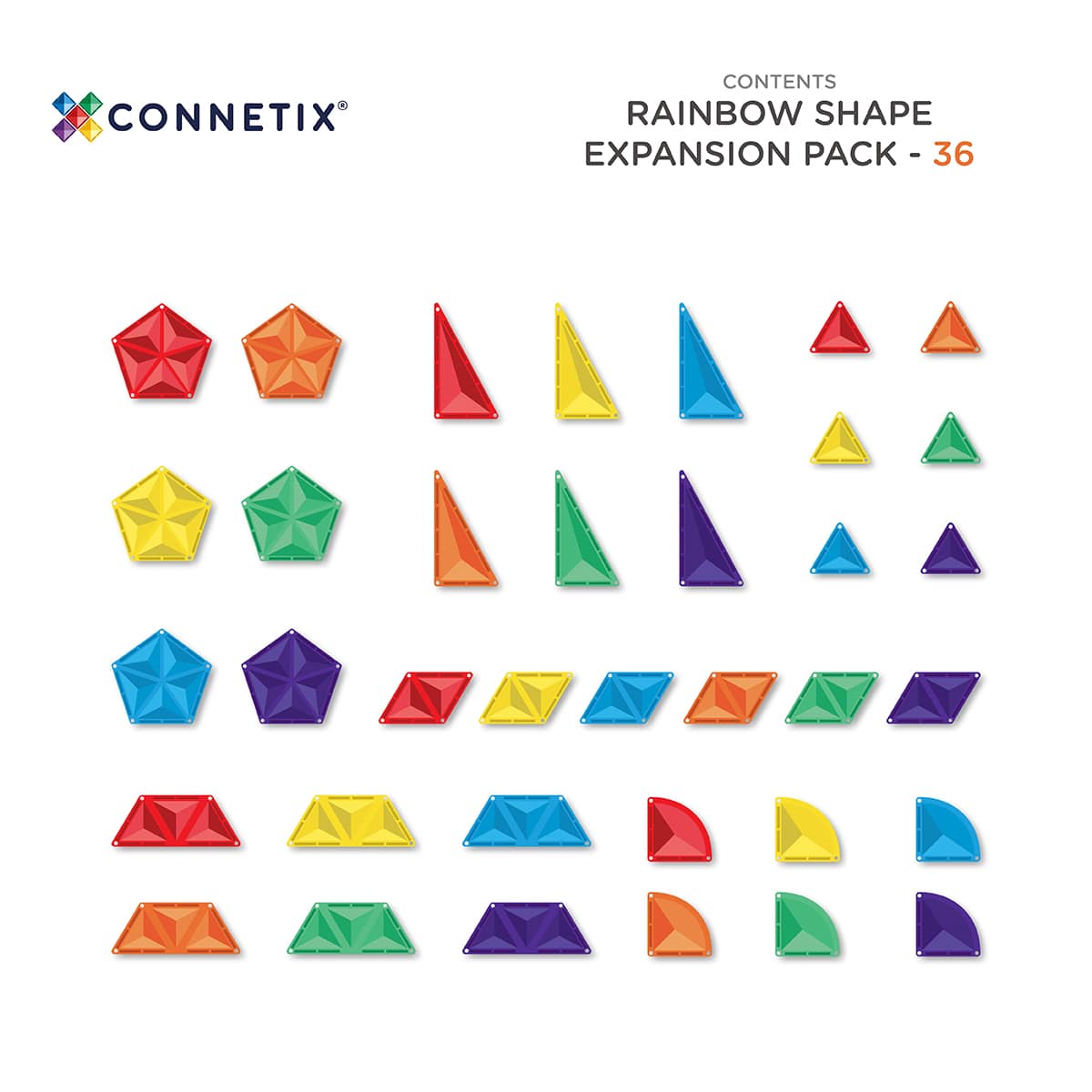 Connetix mágneses építőjáték (szivárvány) - Shape Expansion Pack (36 db) elemek