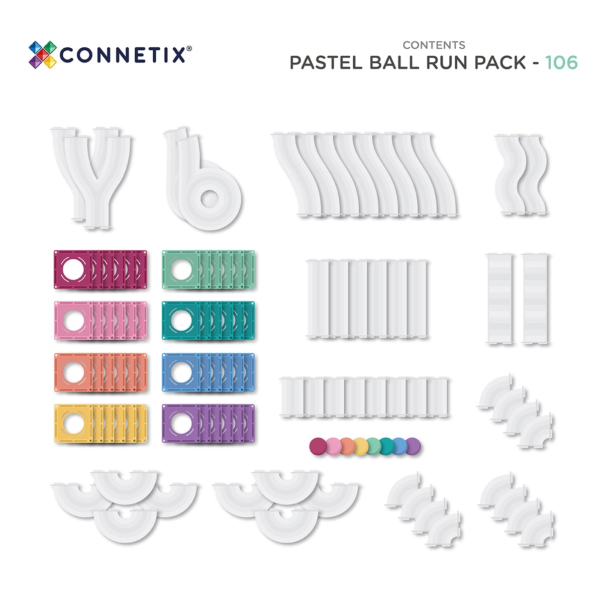Connetix mágneses golyópálya (pasztell) - 106 db elemek