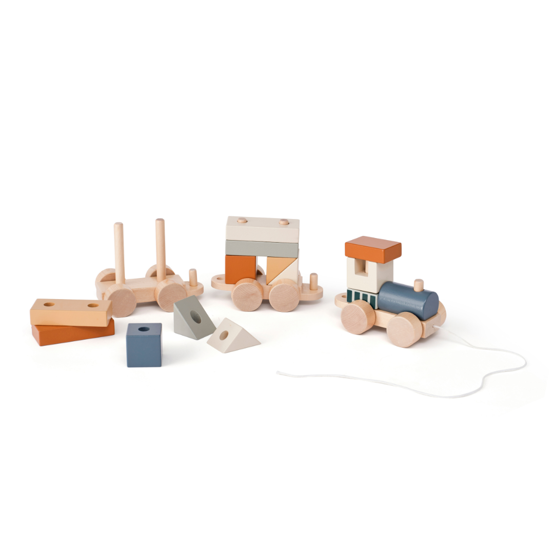 Kid's Concept fa vonat építő blokokkal (barna)