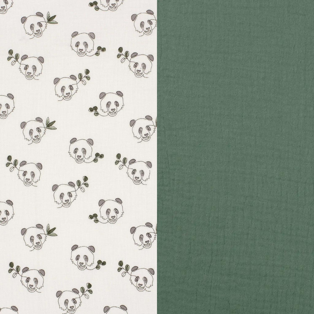 Kifordítható muszlin napsapka - panda/menta