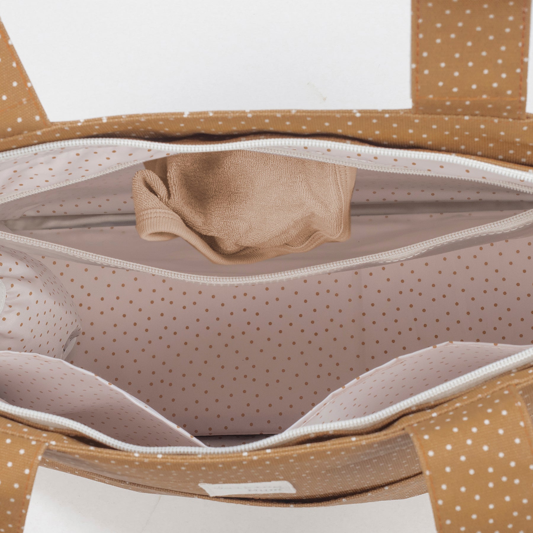 Pelenkázó táska - Pöttyös (Fahéj) vízhatlan zseb