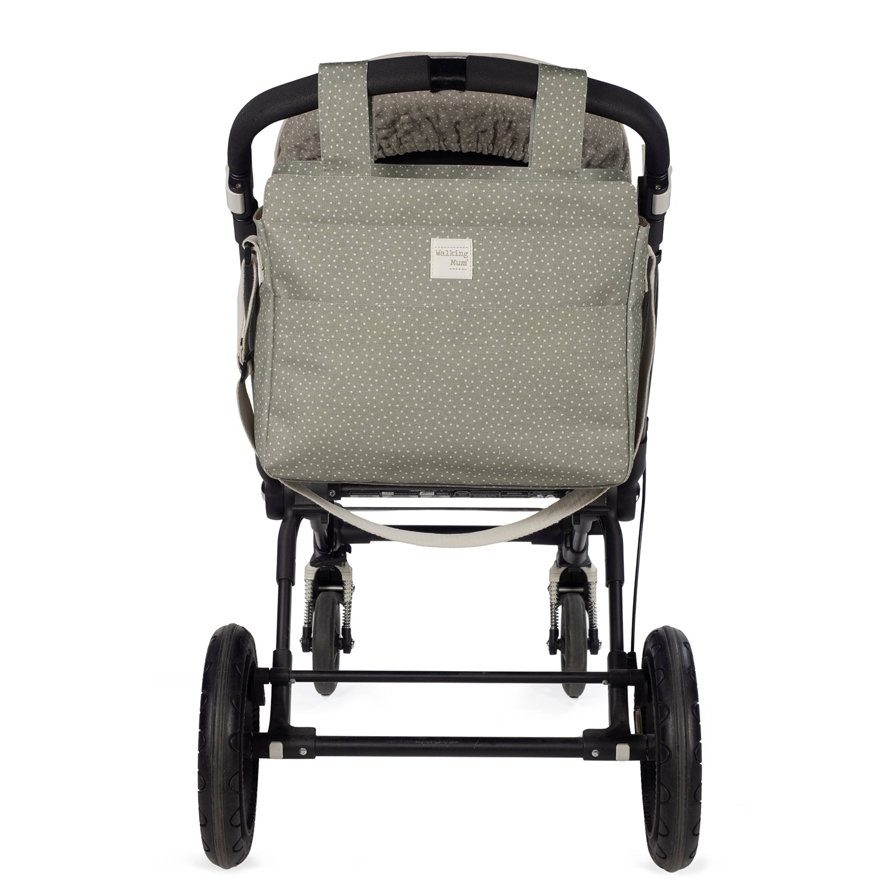 Pelenkázó táska - Pöttyös (Olíva) egyszerűen rögzíthető babakocsira