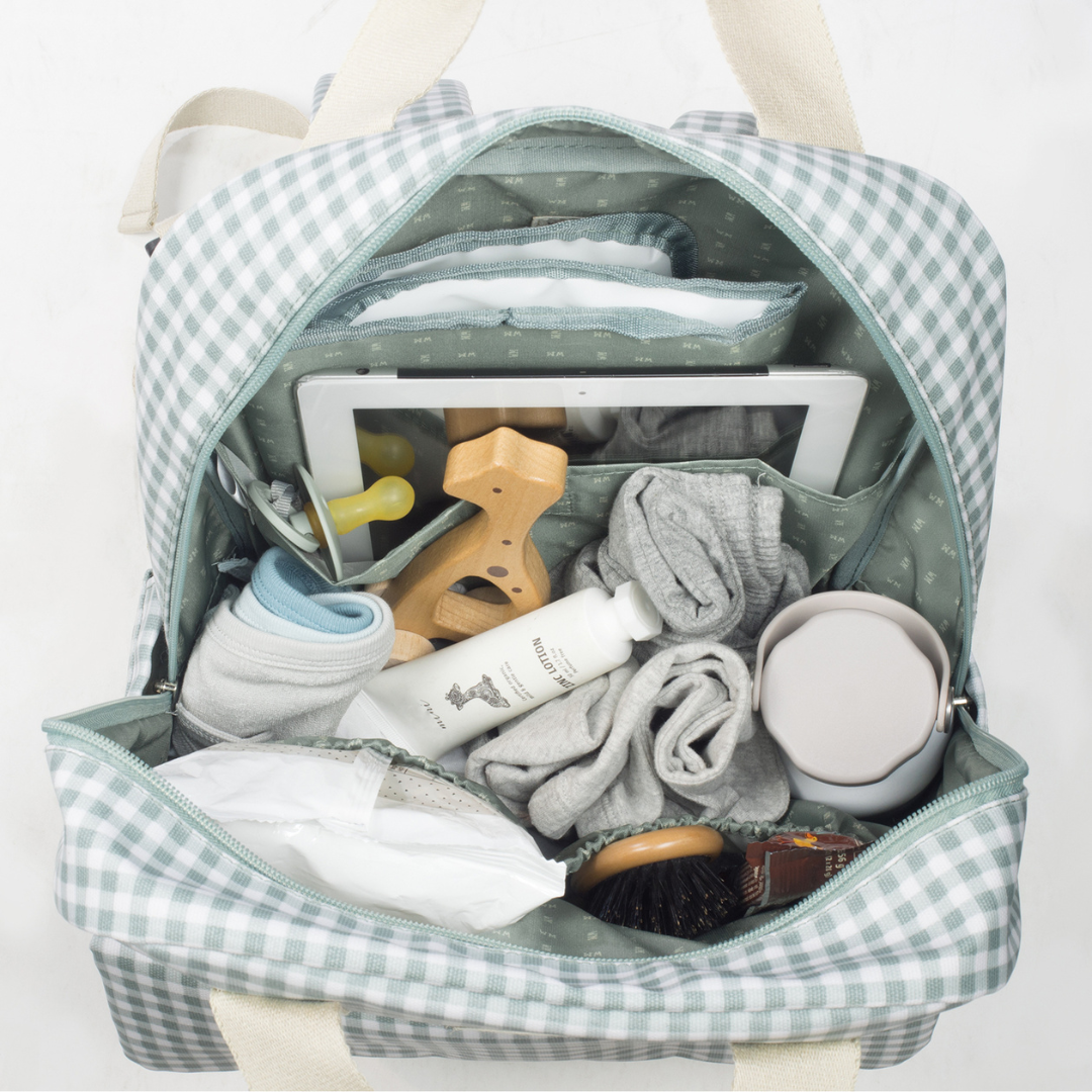 Pelenkázó hátizsák - I love Vichy (Zöld)