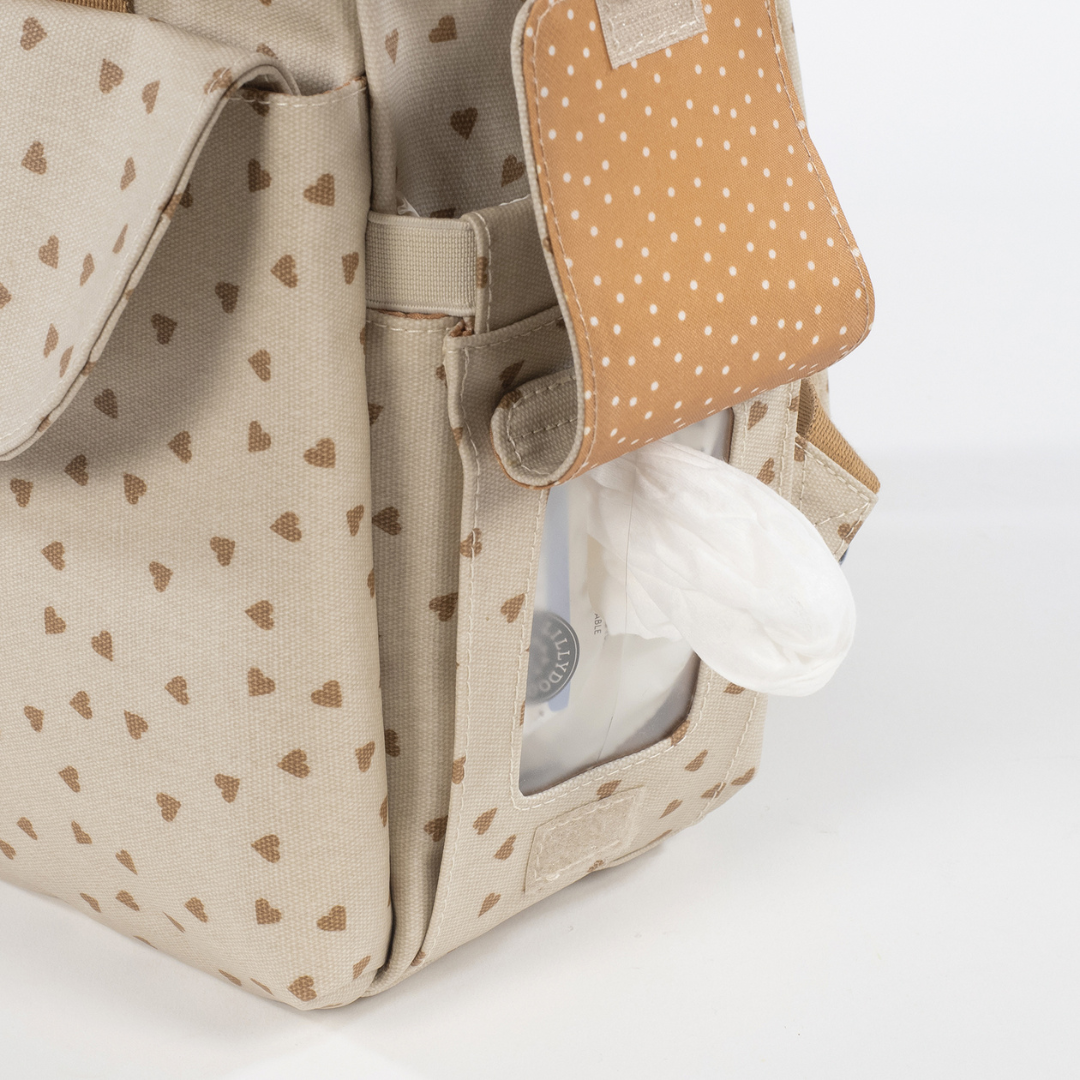 Pelenkázó hátizsák - Pöttyös (Fahéj)