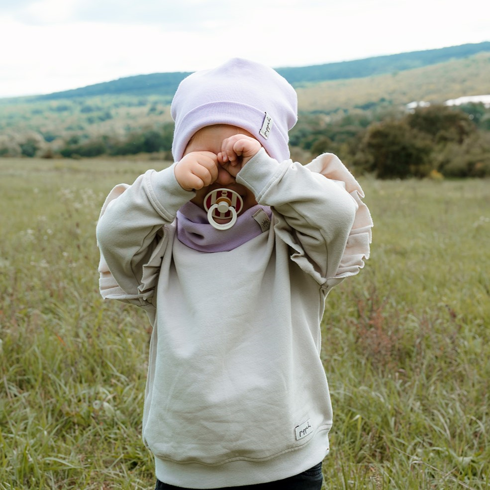 Beanie sapka lila színben baba és mama méretben