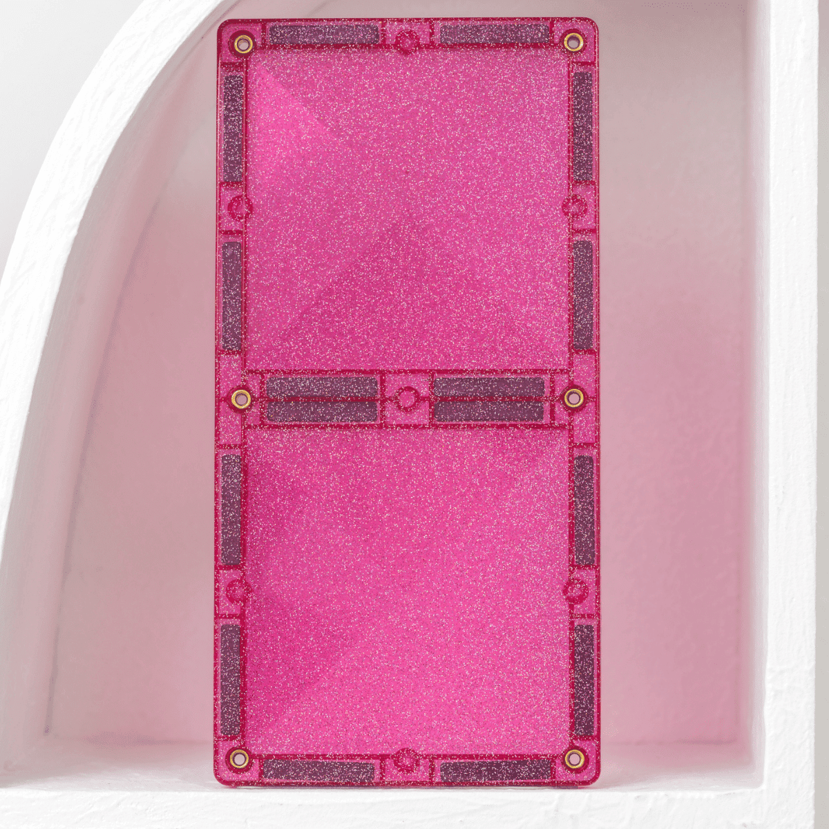 CONNETIX csillámos mágneses építőelemek két ragyogó négyzete közelről