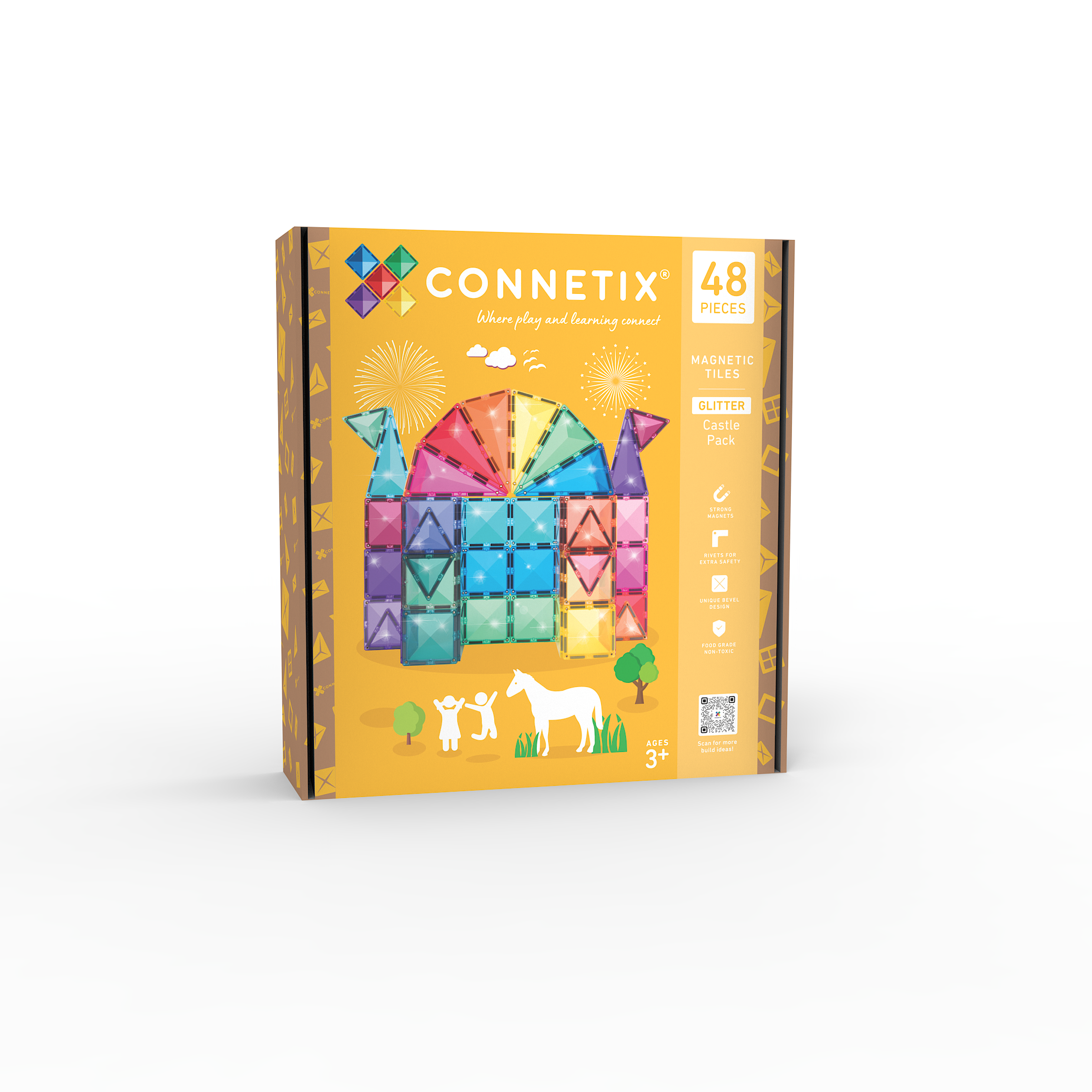 CONNETIX csillámos mágneses építőjáték Glitter Castle Pack doboza, 48 darabos készlet