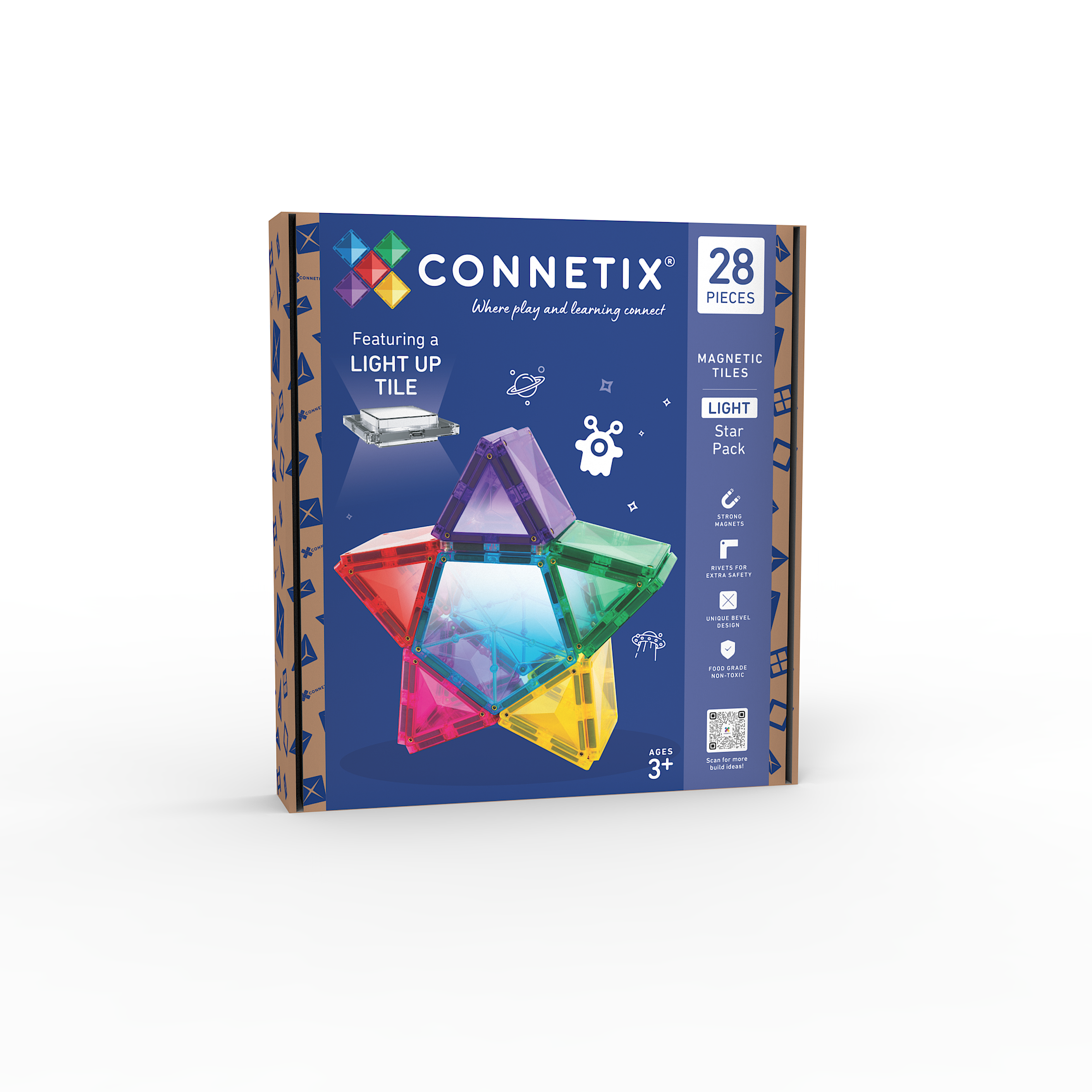 CONNETIX Star Pack mágneses építőjáték csomagolása, 28 darabos világítós készlet doboza