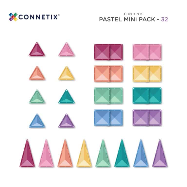 CONNETIX mágneses építőjáték (pasztell) - Mini Pack (32 db) elemei