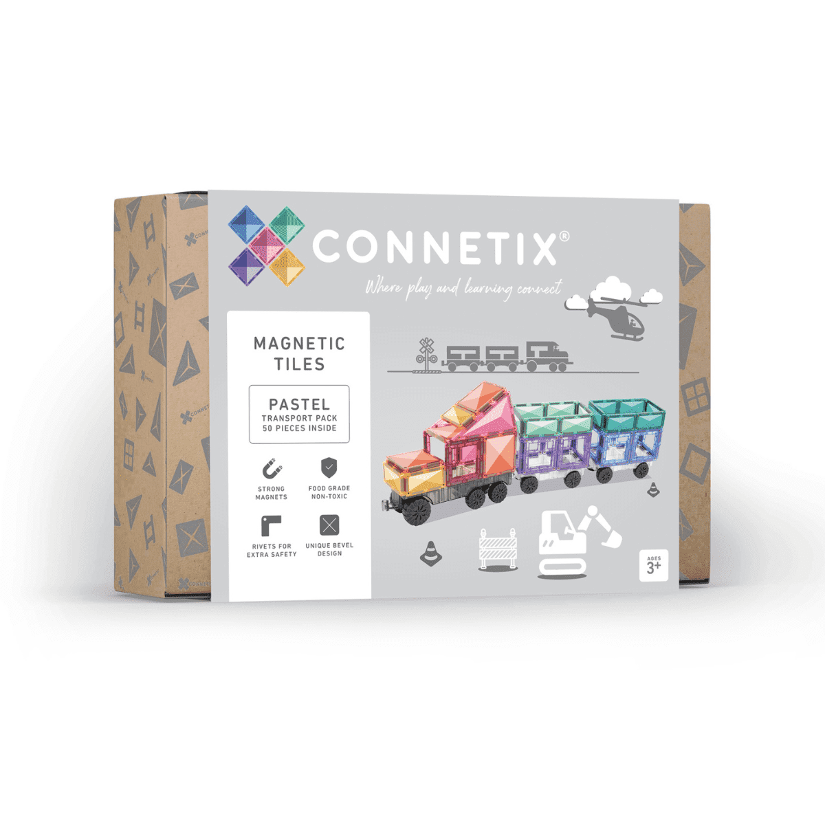 CONNETIX mágneses építőjáték (pasztell) – Transport Pack 50 db-os készlet doboza