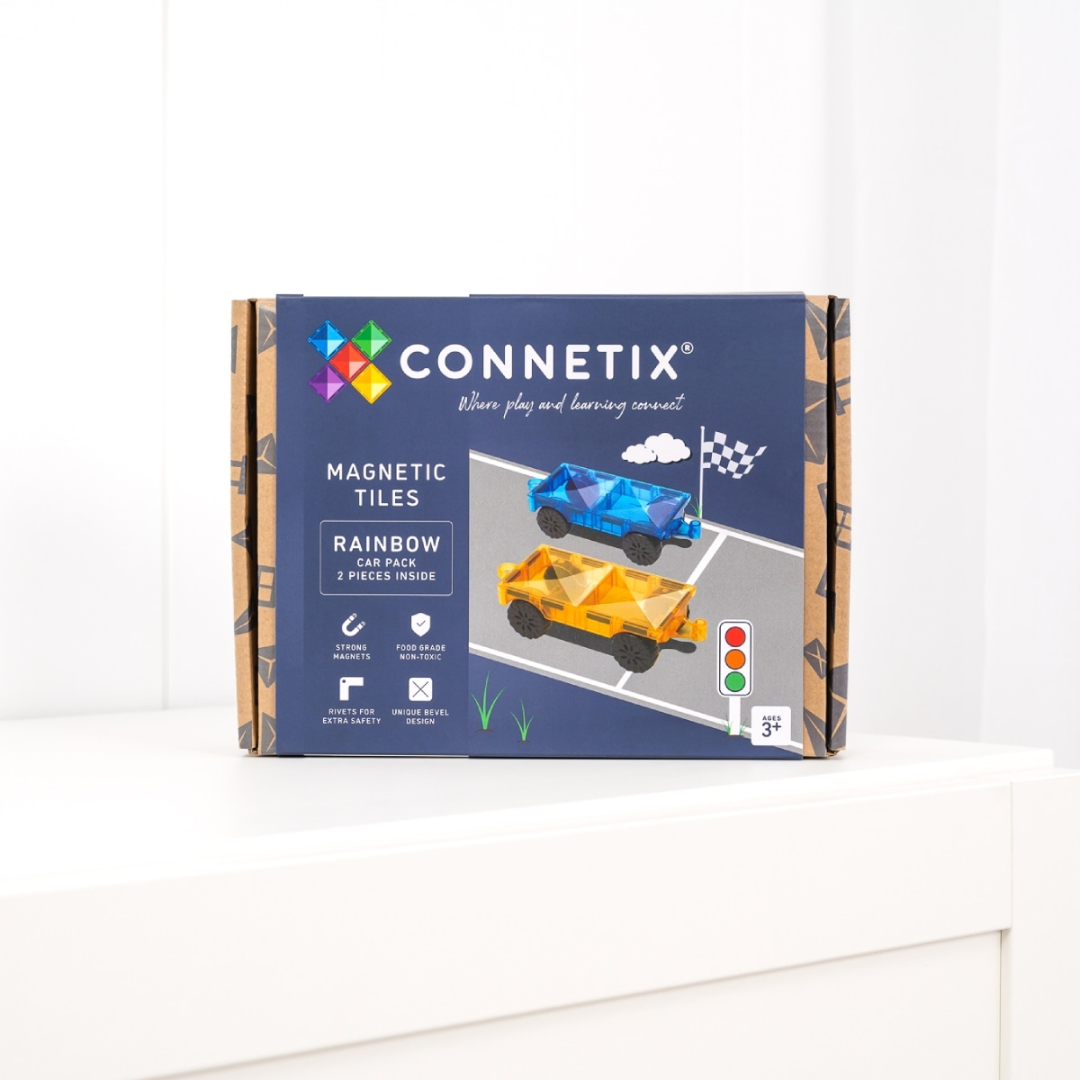 Connetix mágneses építőjáték (szivárvány) - Car Pack (2 db) doboza előlnézetből
