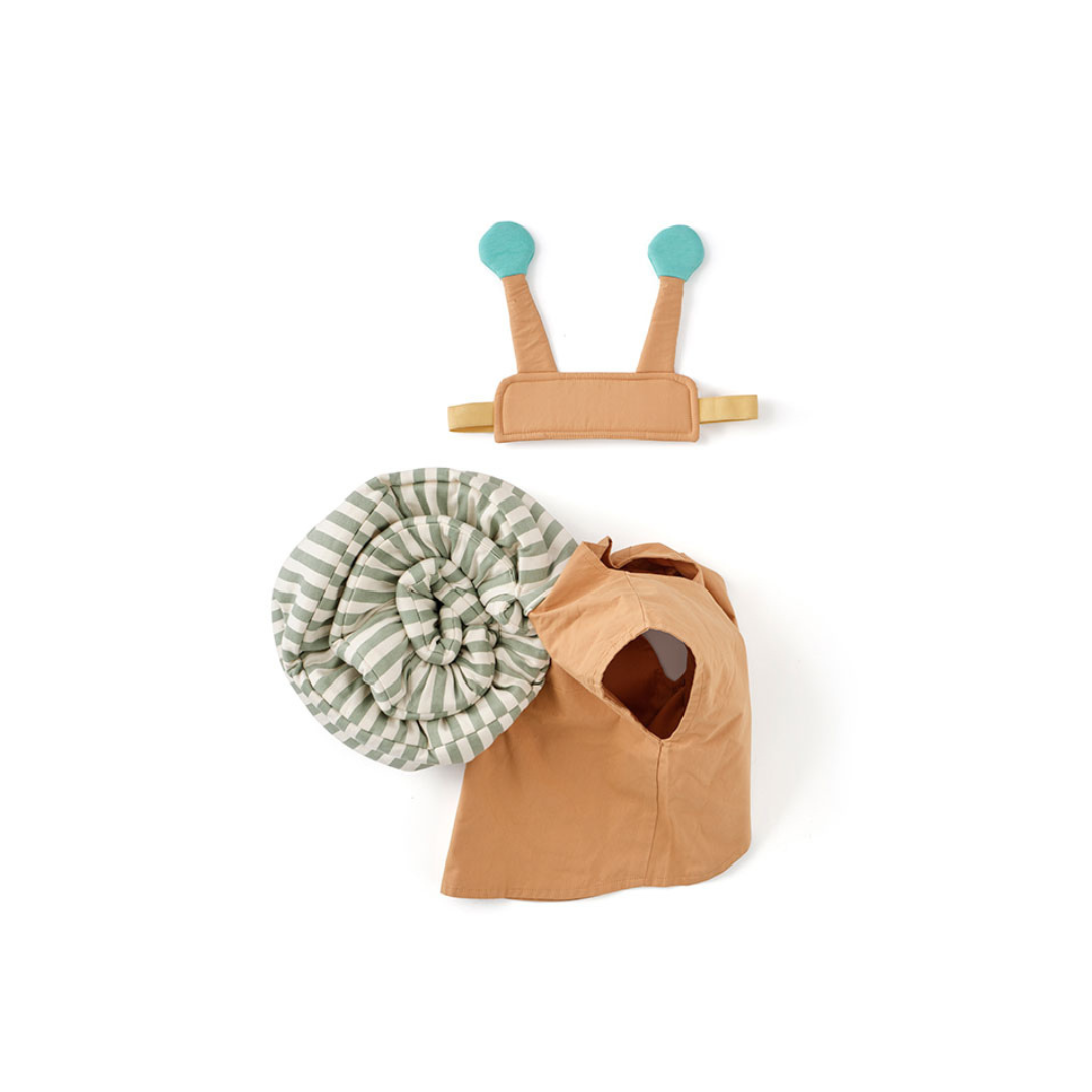 Gyerek csigajelmez oldalnézetből, párnázott csigaházzal és antennás fejpánttal