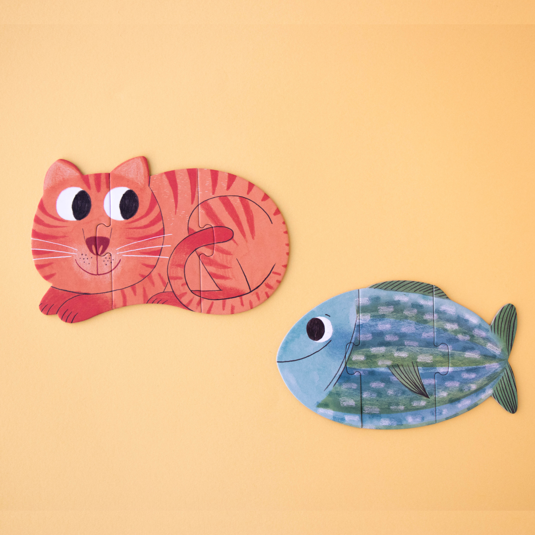 Puzzle gyerekeknek három éves kortól - mosolygós cica és halacska - Pippadu
