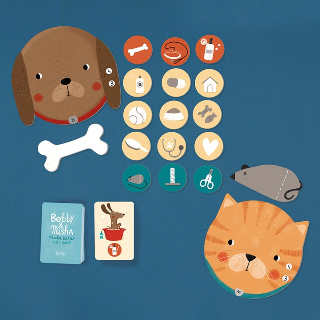 Londji Bobby & Misha mini gondoskodós memória társasjáték teljes játékkészlet