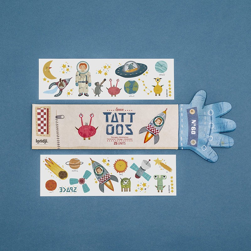 Londji Űrverseny gyerek tetoválás szett, 25 darab űr témájú tetoválás