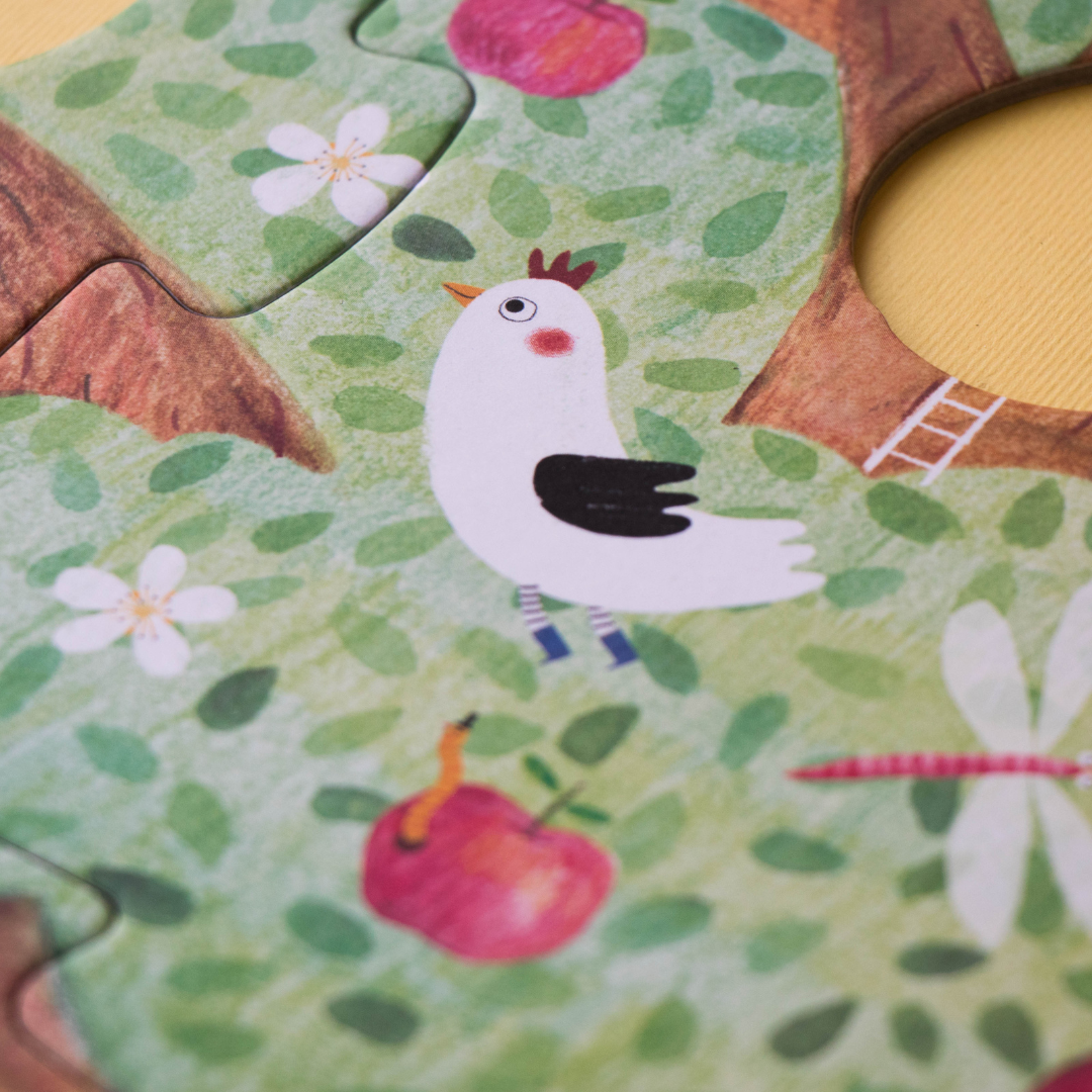 londji puzzle játék - ajándékötlet gyerekeknek - három éves kortól - kismadár, alma, almafa