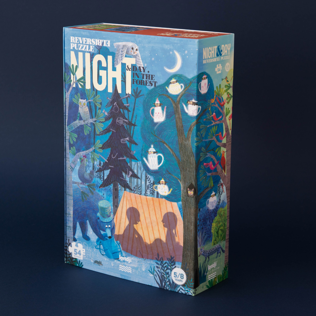 Éjjel nappal kirakó játék gyerekeknek 3 éves kortól - kétoldalú puzzle a Pippadu polcain - londji