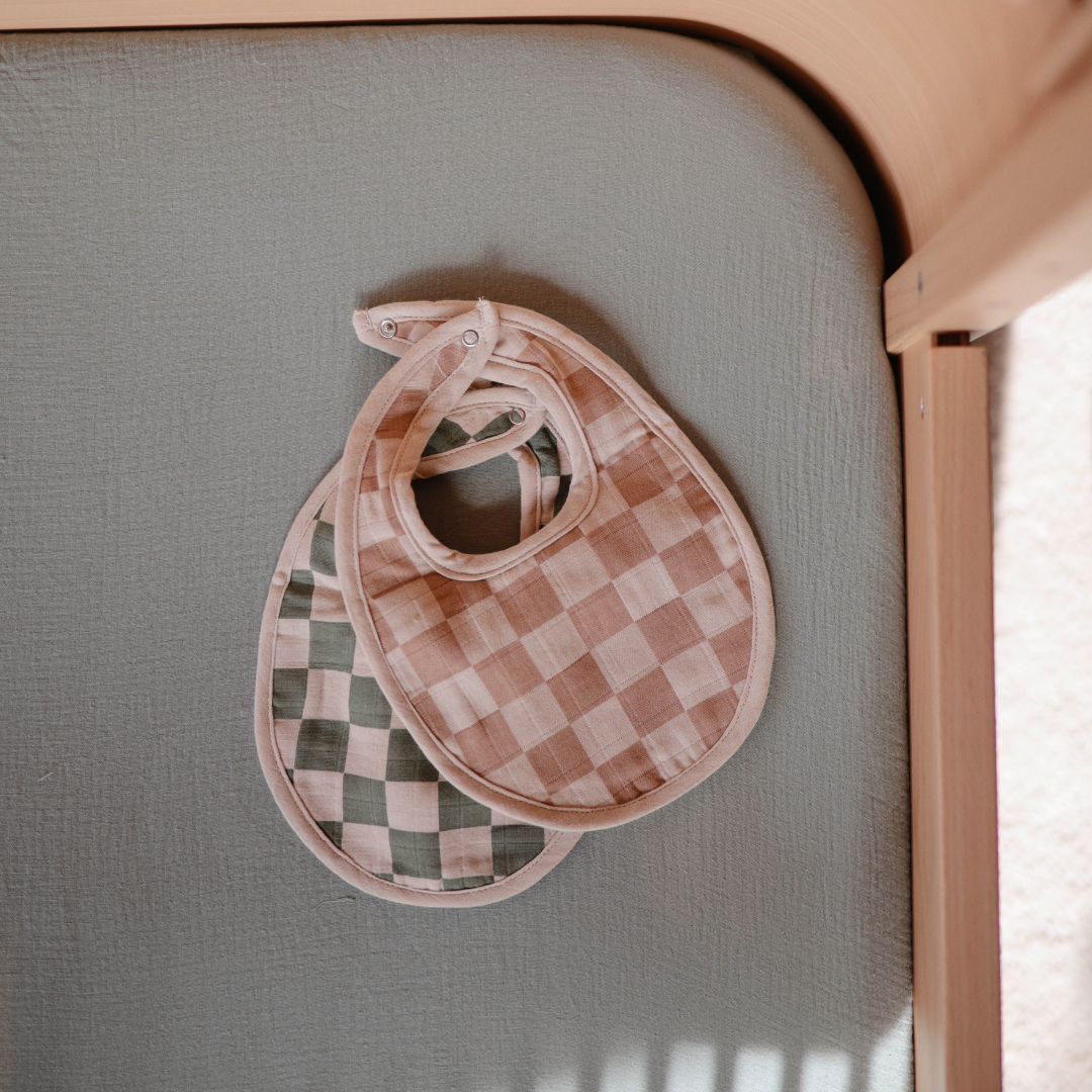 Muszlin nyálkendő - oliva/bézs kockás (2 db)