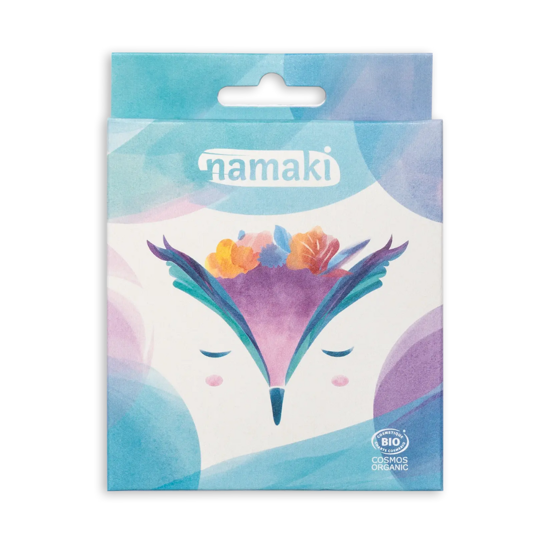 Namaki gyerek szemhéjpúder paletta Bagoly csomagolása elölről, COSMOS Organic minősítéssel