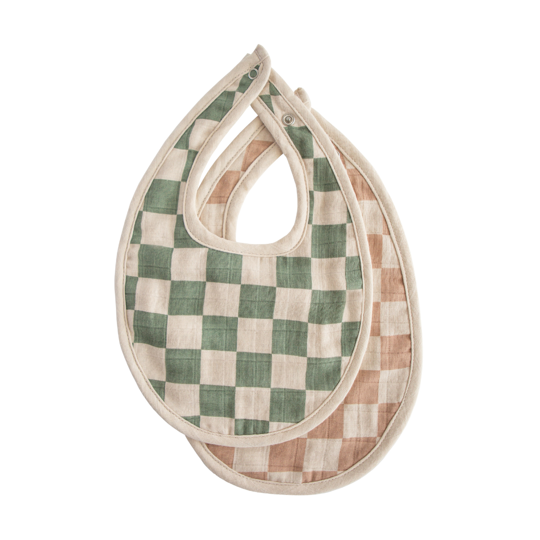 Muszlin nyálkendő - oliva/bézs kockás (2 db)