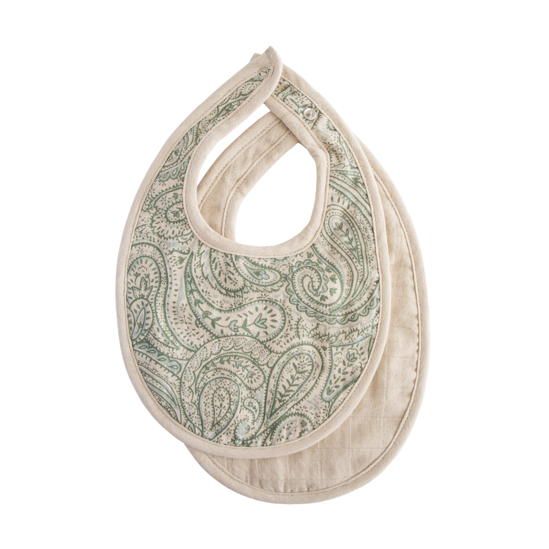 Muszlin nyálkendő - zöld kasmír/köd (2 db)