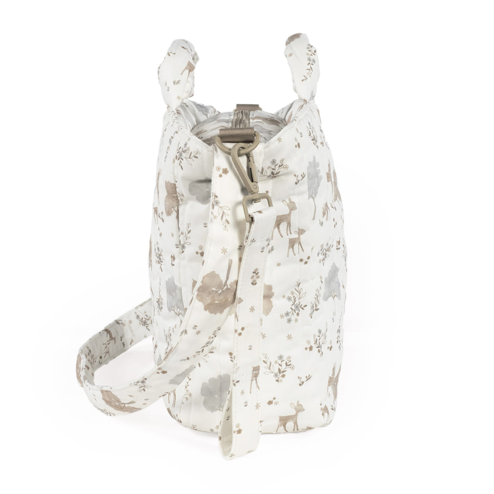 Babakocsira könnyen rögzíthető pelenkázó táska szarvas mintával, oldalnézet