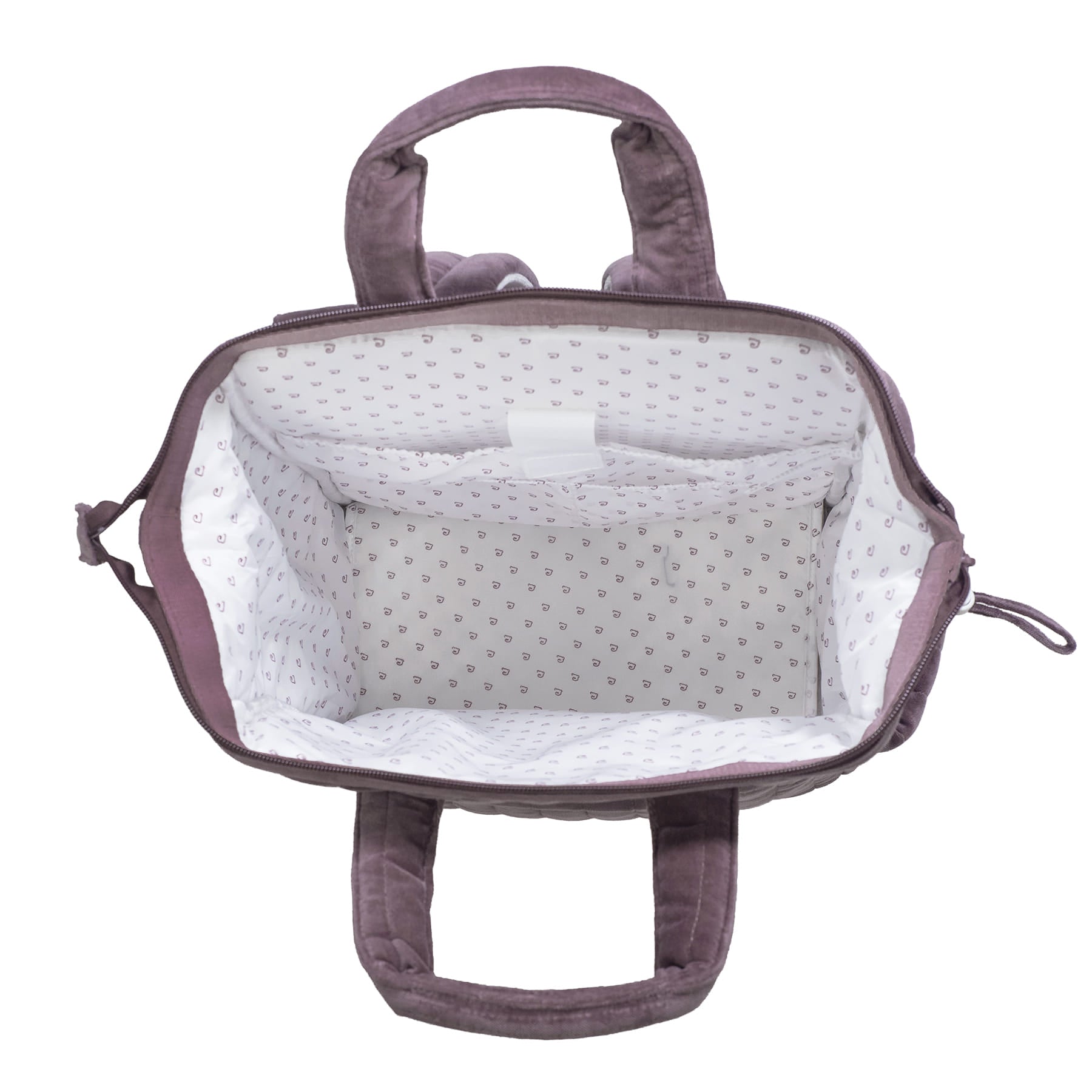 Pelenkázó hátizsák számtalan belső zsebbel, jó rendszerézési lehetőséggel - Cherry pamut bársony anyagból