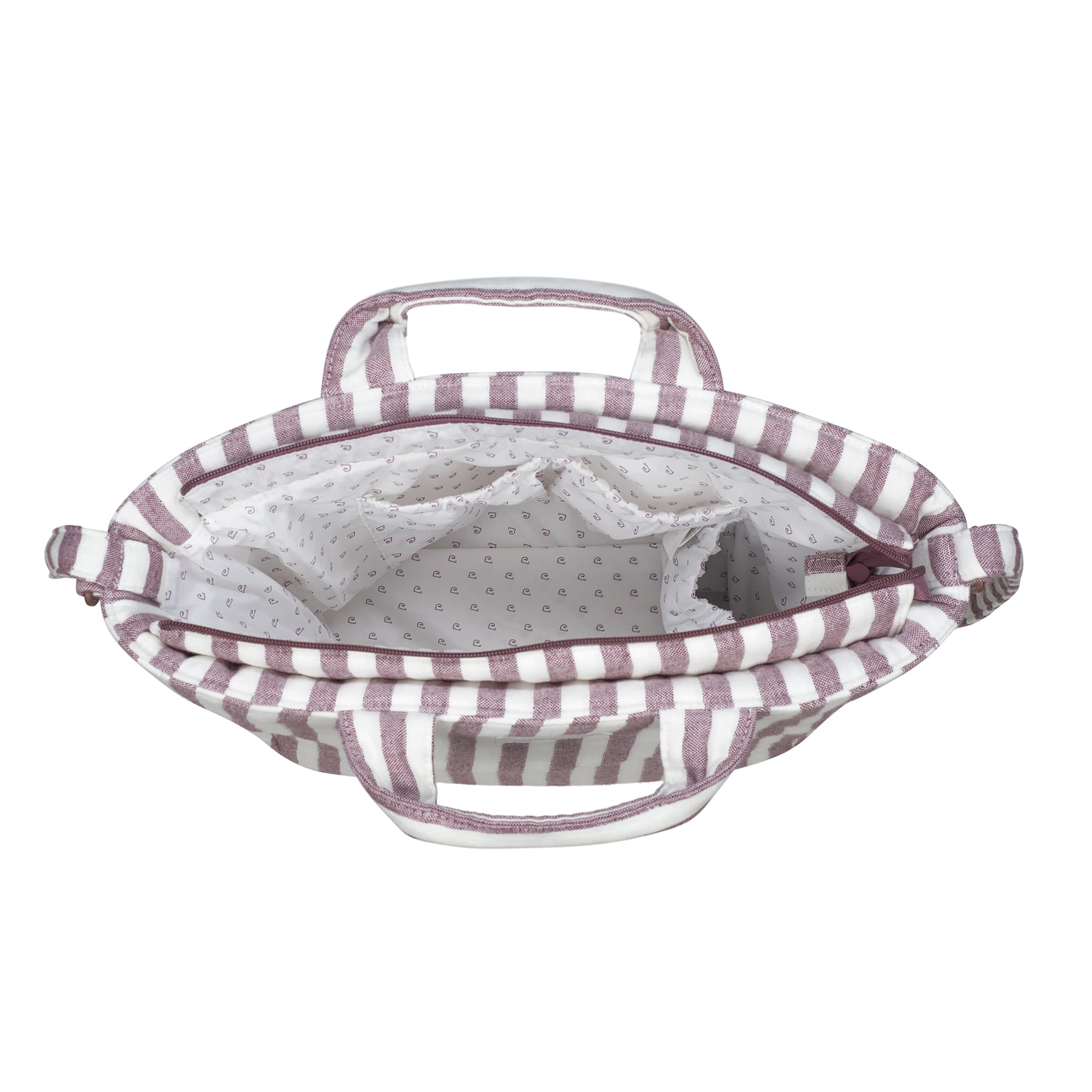 Csíkos pelenkázó táska - könnyen átlátható rendszer, jól pakolható zsebek