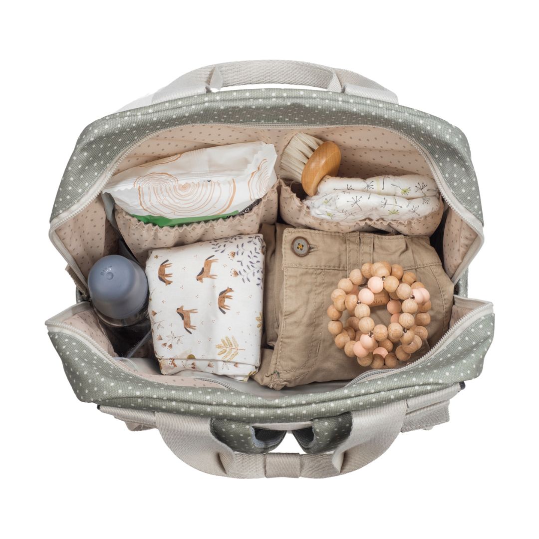 Pelenkázó hátizsák - Pöttyös (Olíva)