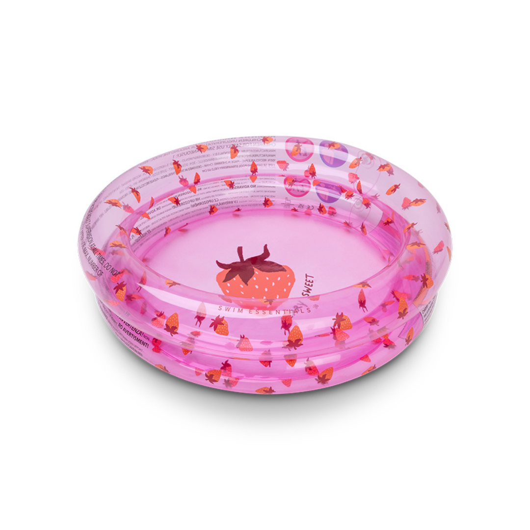 Swim Essentials áttetsző rózsaszín baba medence vidám eper mintával, biztonságos kétszintes légkamrával a legkisebbeknek