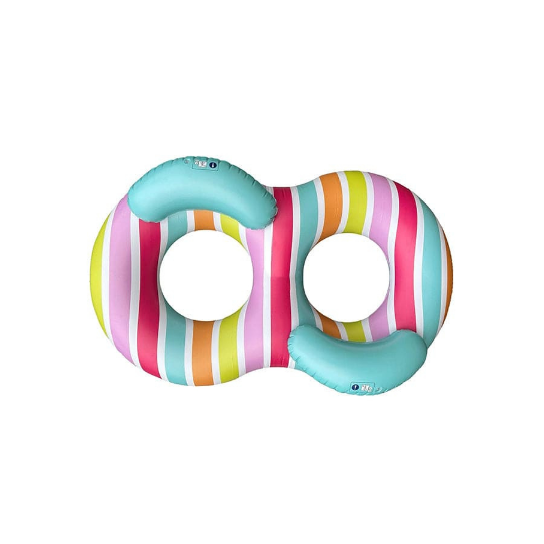 Swim Essentials 190 cm-es kétszemélyes úszógumi színes csíkokkal és kényelmes fejtámlákkal.