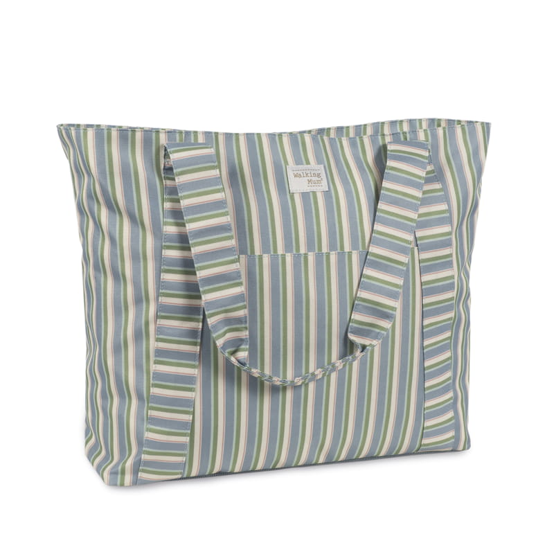 Walking Mum zöld-kék csíkos mintás nagyméretű strandtáska