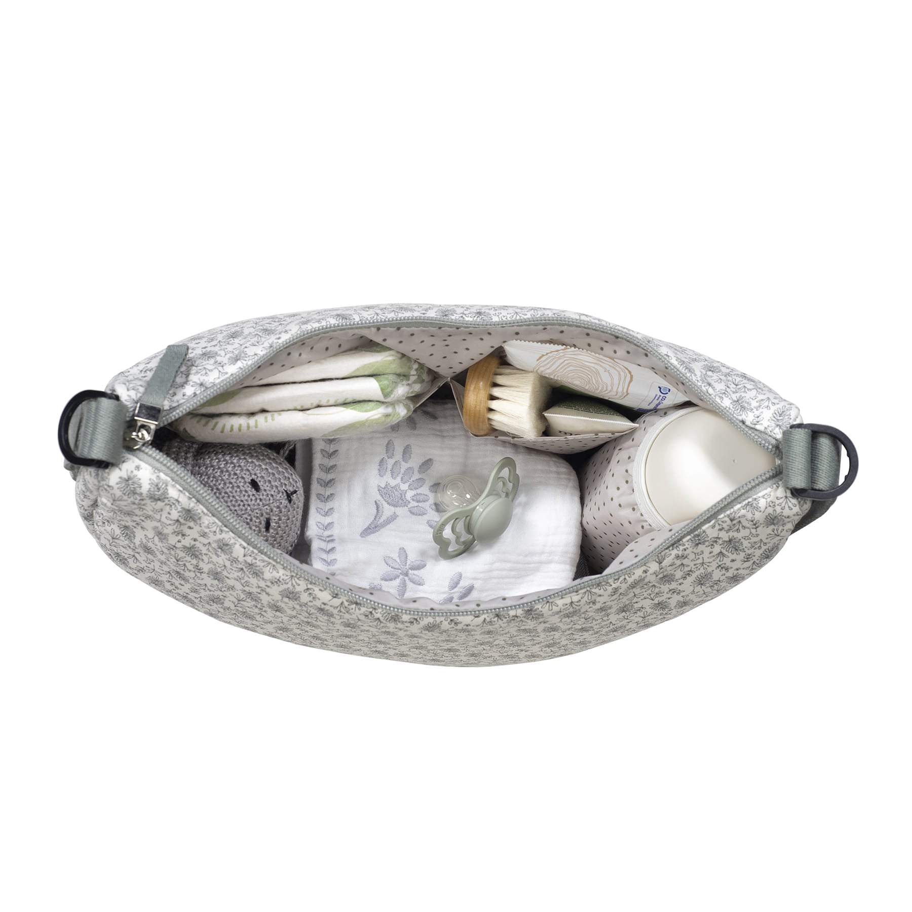 Cipzáras záródású gondola pelenkázó táska három belső zsebbel, amiben könnyen rendszerezhetőek a kicsi holmijai