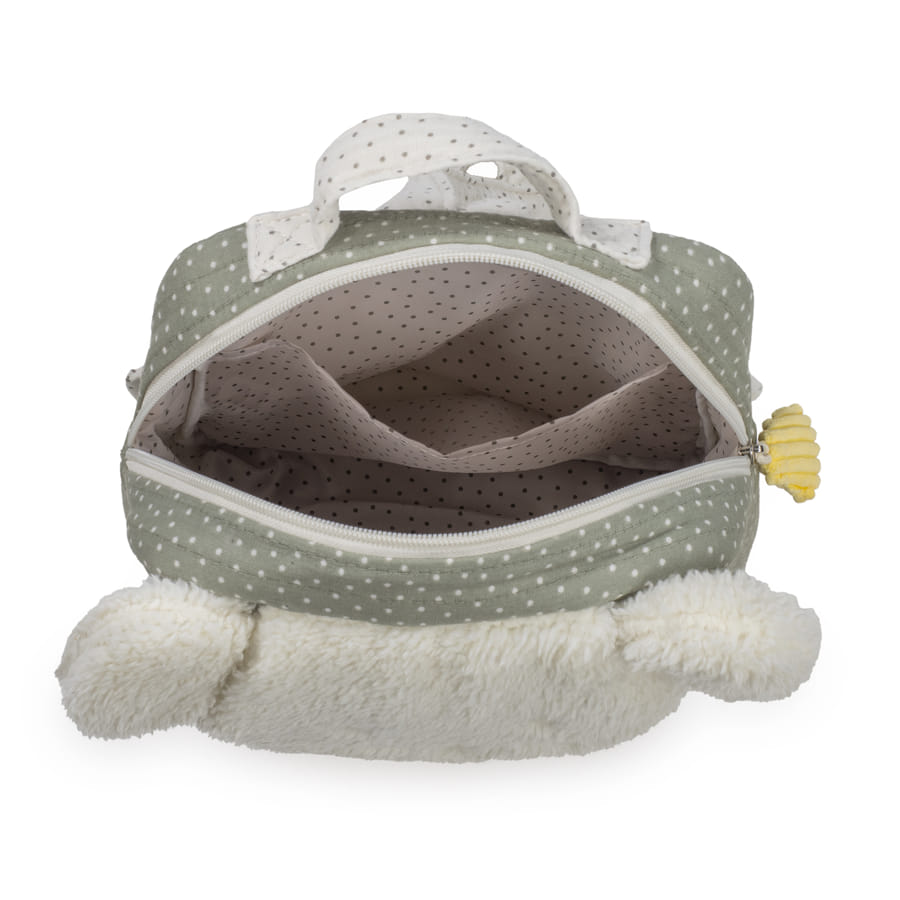 Gyerek hátizsák kisegeres pöttyös mintával oliva színben