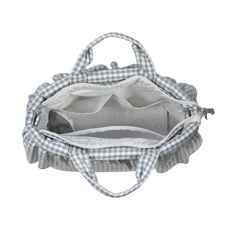 A Walking Mum Praliné Zöld kockás pelenkázó táska belső elrendezése: thermo zseb és vízálló rekeszek