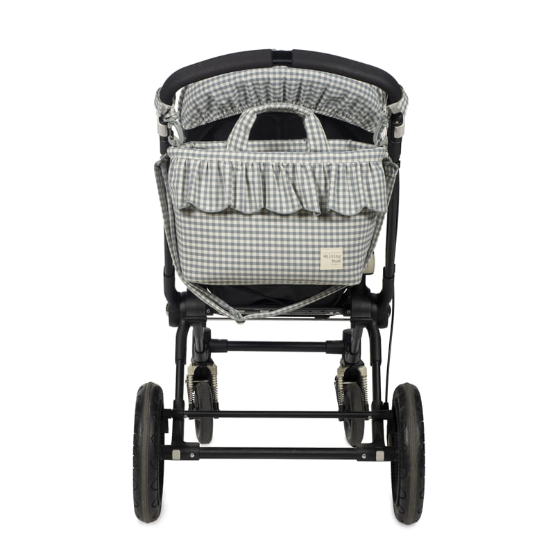 Matcha kockás pelenkázó táska babakocsira rögzítve