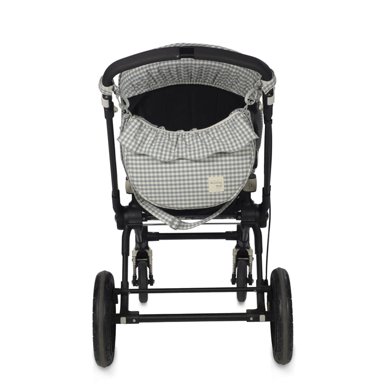 Walking Mum Matcha zöld kockás pelenkázó táska babakocsira rögzítve