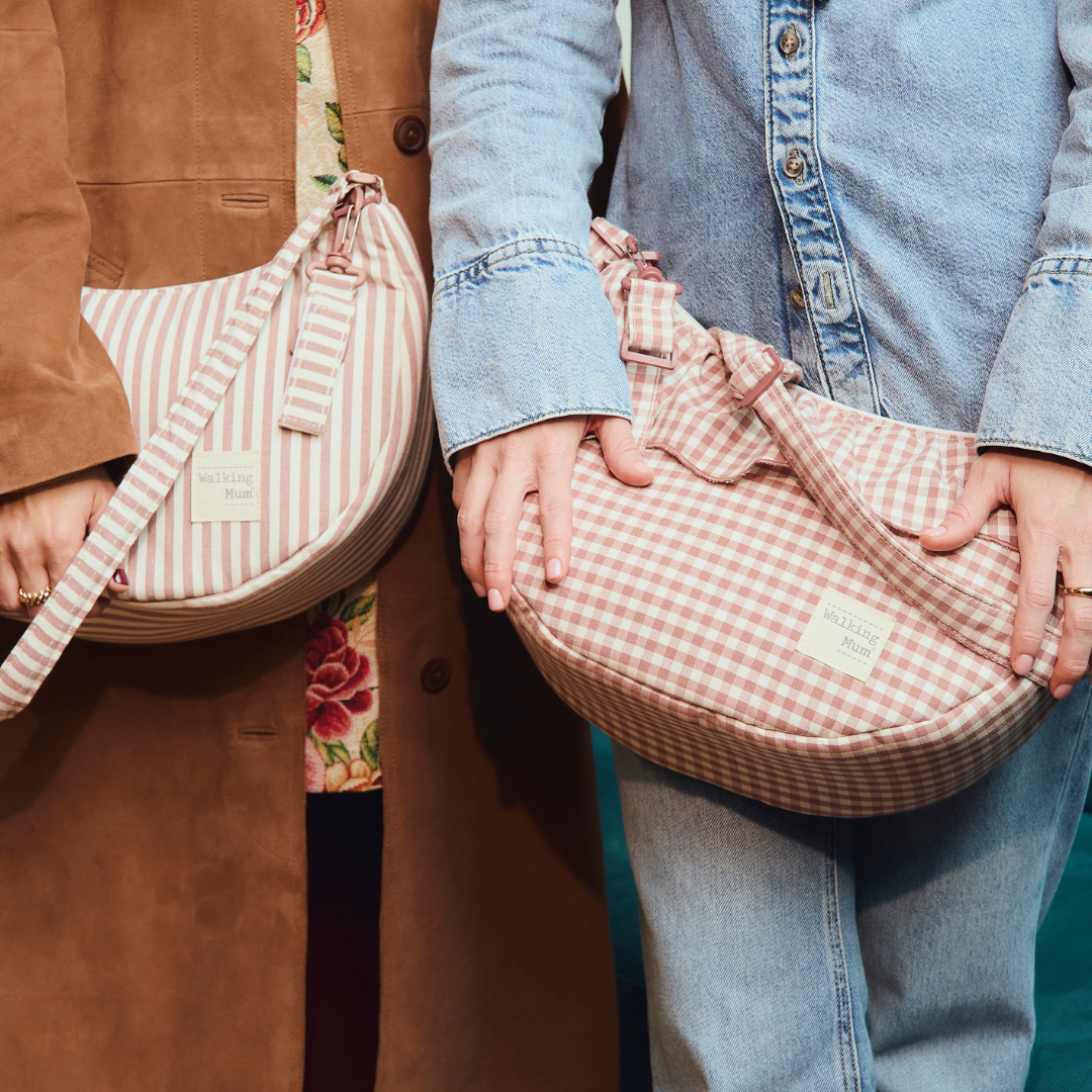 Walking Mum Praliné rózsaszín kockás és csíkos gondola pelenkázó táskák együtt