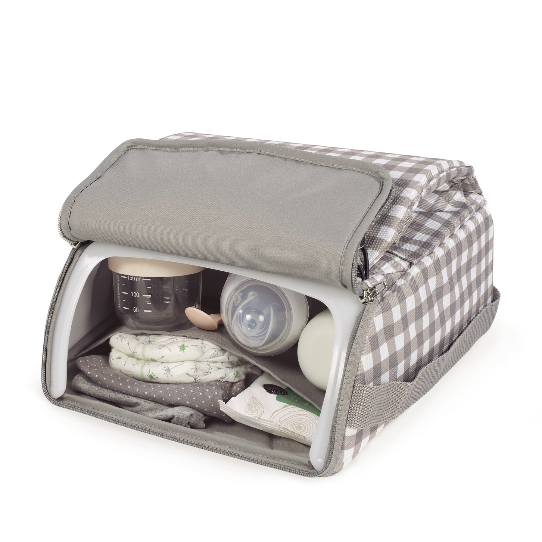 Táska és székmagasító: Walking Mum textil székmagasító kockás mintával