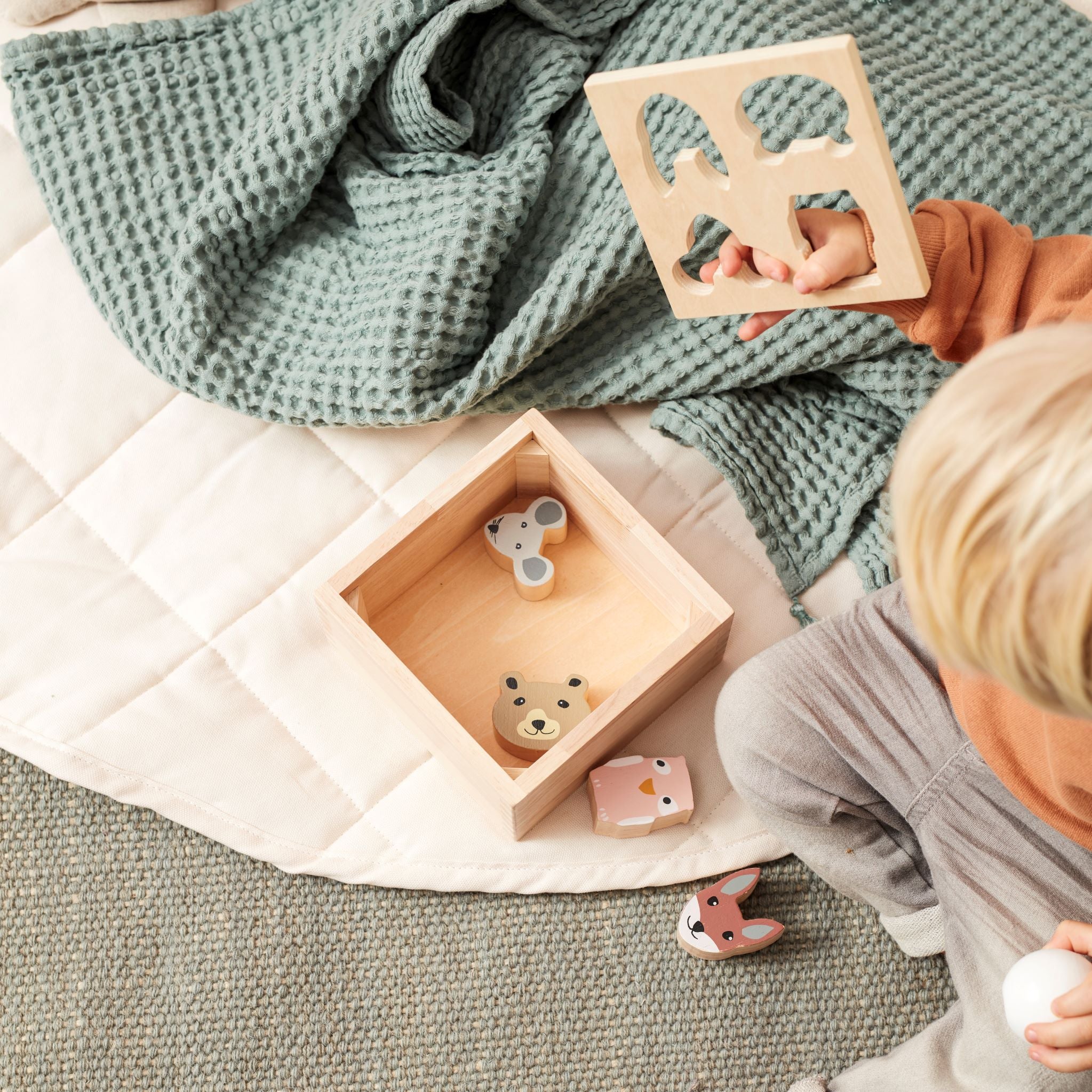 Kisfiú fa formabedobó fajátékkal - pippadu