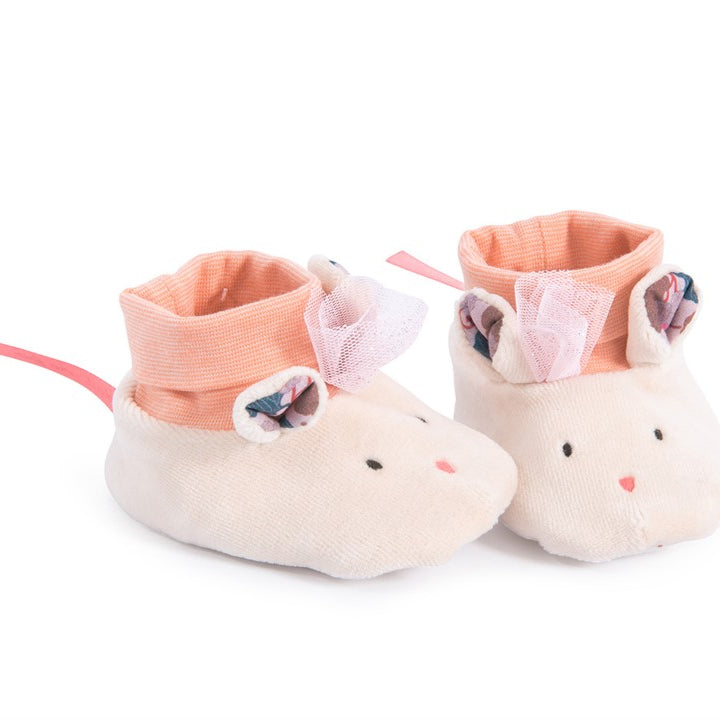 Egérkés babacipő virágos fülekkel - babaváró ajándék - moulin roty - pippadu