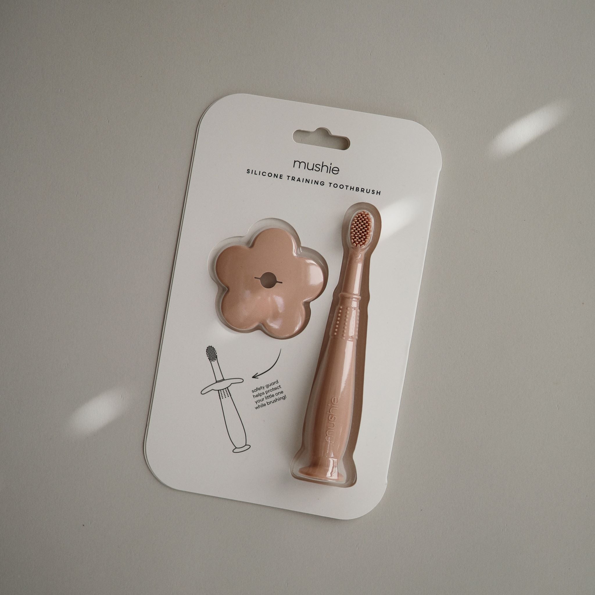 Gyerek tanuló fogkefe - pippadu - virágos biztonsági pajzzsal - púderrózsaszín