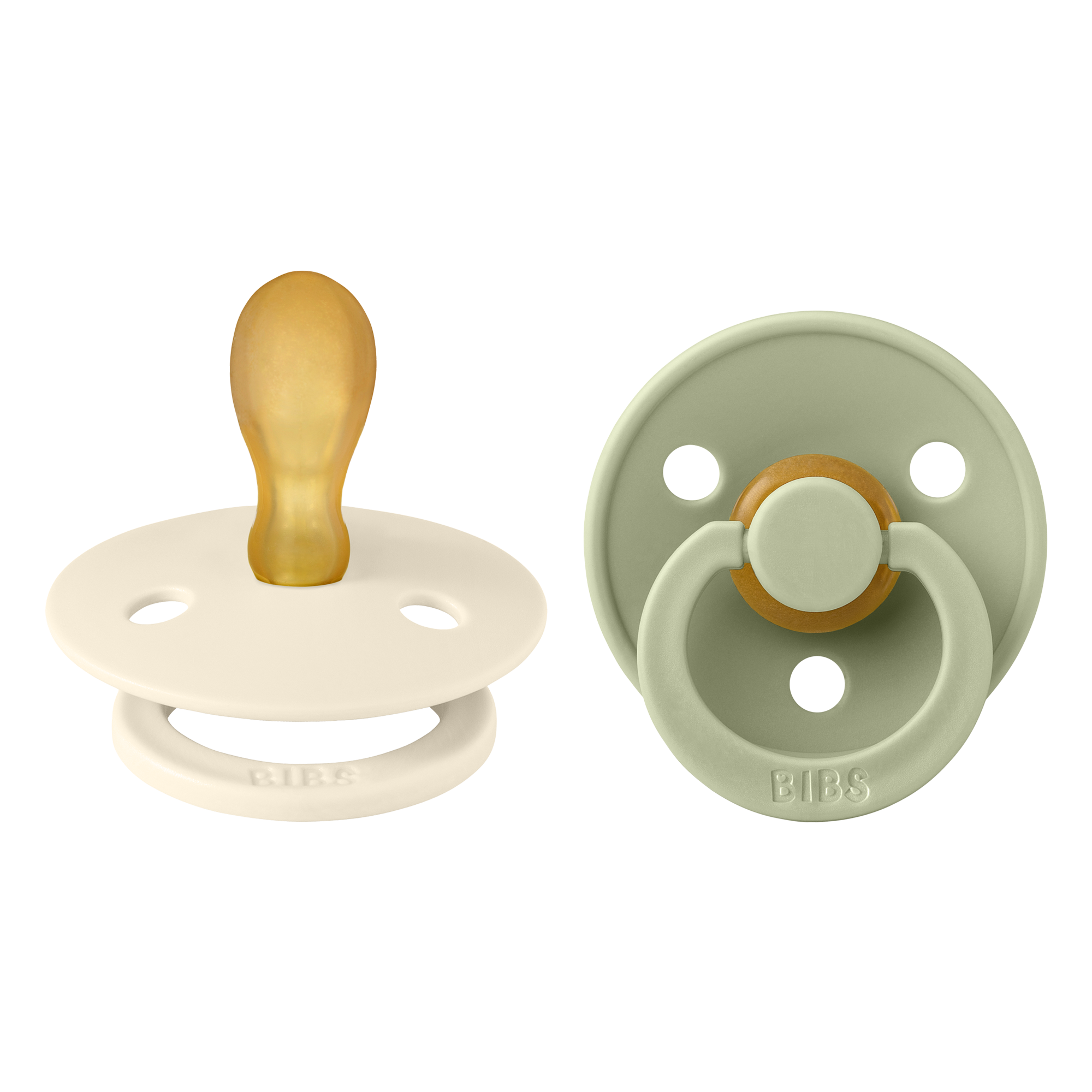 BIBS Colour cumik natúrkaucsuk szimmetrikus cumifejjel krémfehér és zsálya színben - pippadu