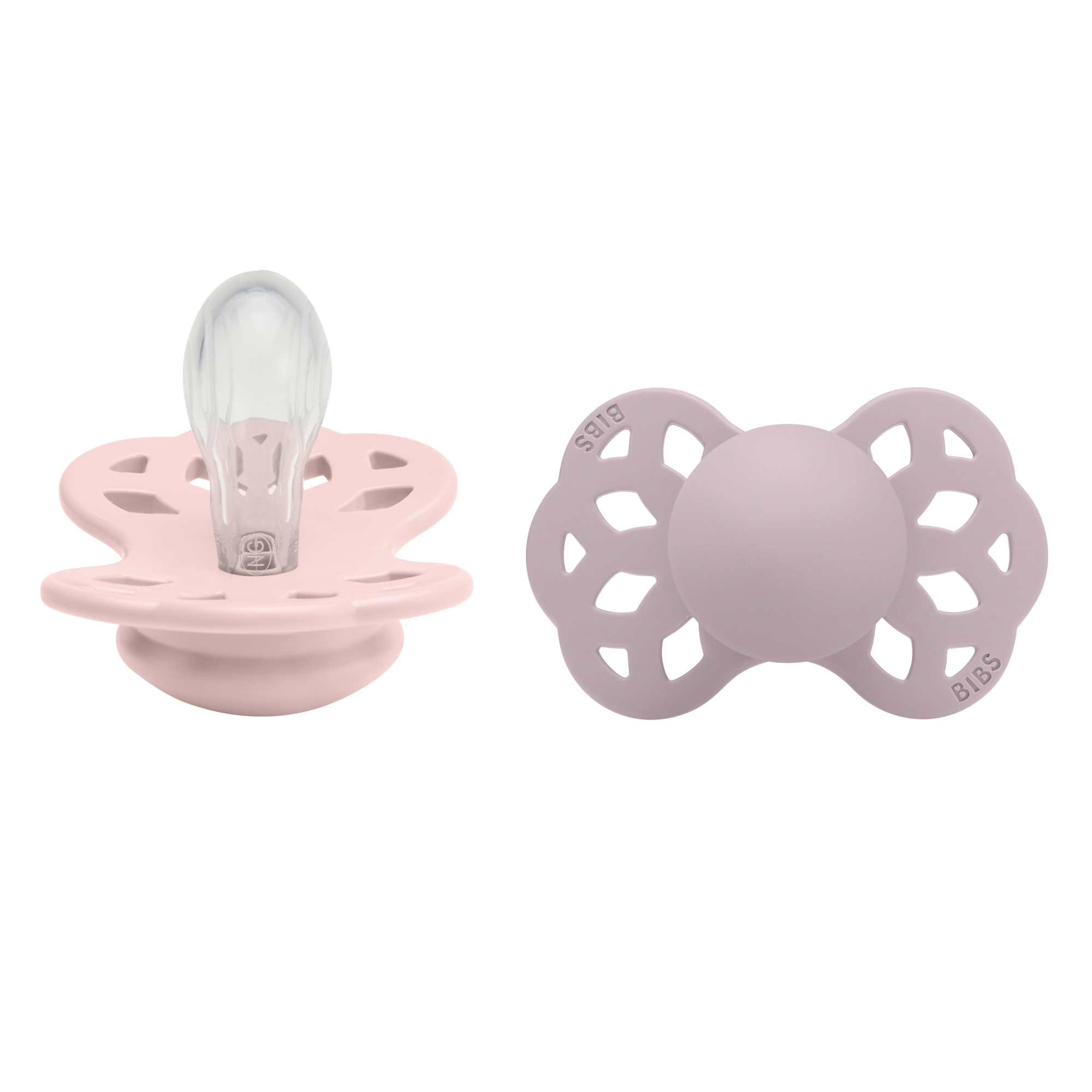 BIBS Infinity cumi - cseresznyevirág/hamvas lila színben - 1. méret - szimmetrikus szilikon cumi - pippadu