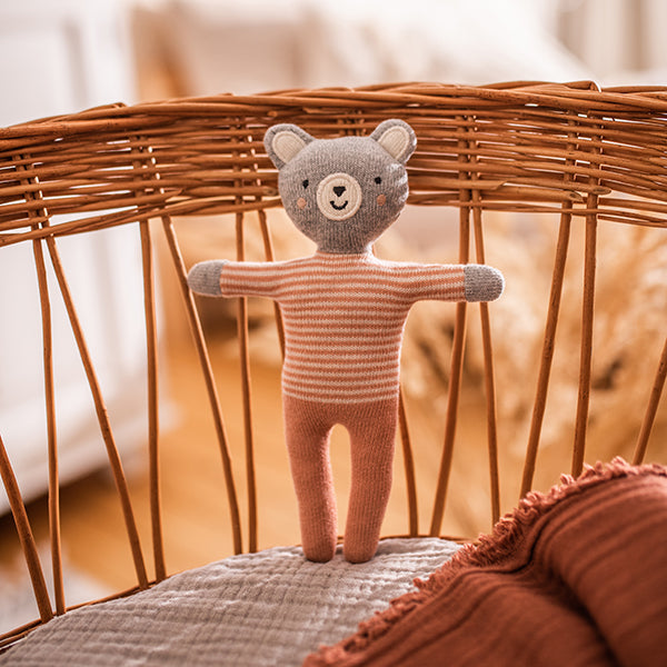 Plüss játékmackó rózsaszín és krémfehér csíkokkal - pippadu