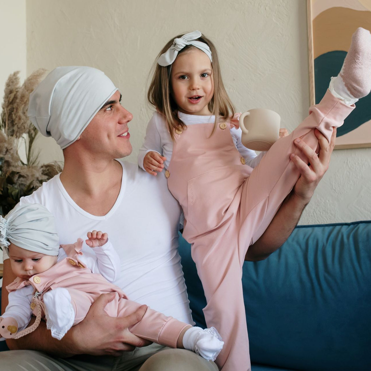 Pippadu trió - választható színekben - Pippadu - turbán sapka, beanie sapka és masnis hajpánt családi szettben