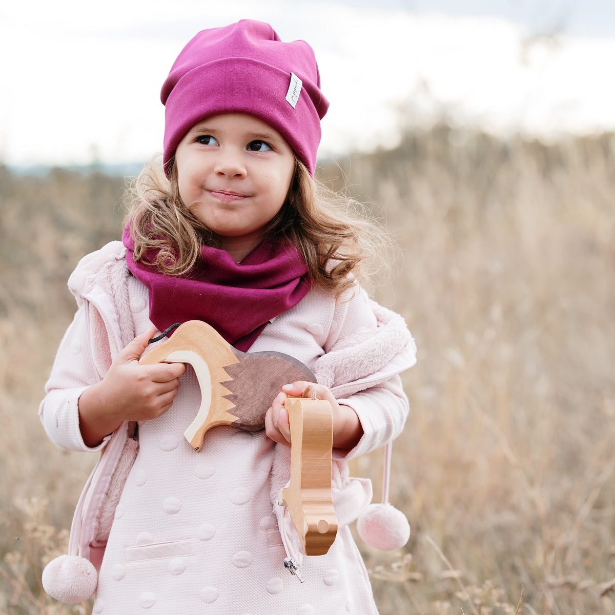 Beanie sapka-sál szett - ciklámen - Pippadu